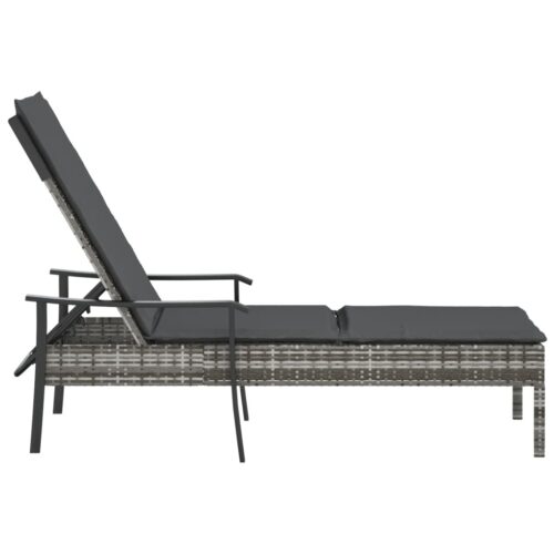 Sun Lounger with Cushion Grey Poly Rattan Wicker Outdoor Patio Furniture - Image 4