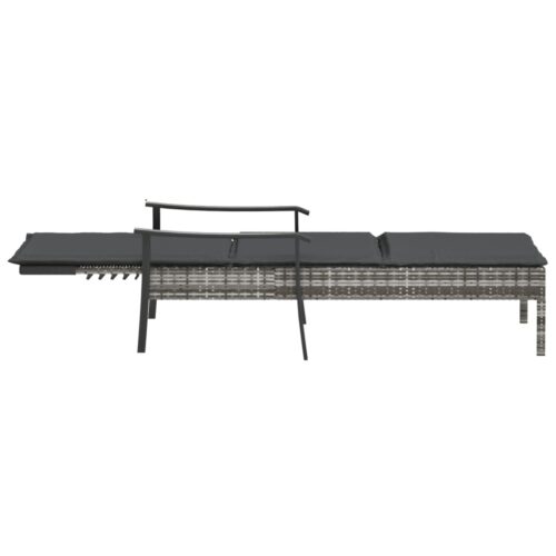 Sun Lounger with Cushion Grey Poly Rattan Wicker Outdoor Patio Furniture - Image 5