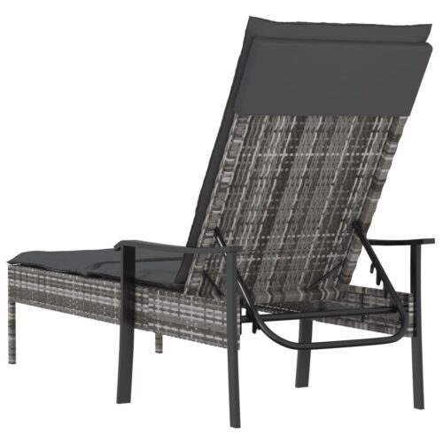 Sun Lounger with Cushion Grey Poly Rattan Wicker Outdoor Patio Furniture - Image 6