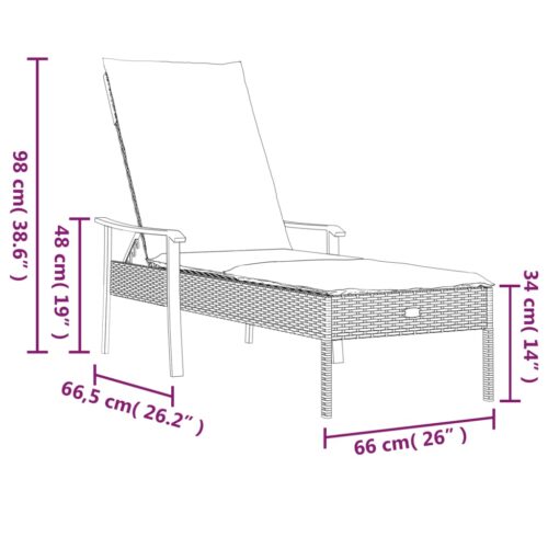 Sun Lounger with Cushion Grey Poly Rattan Wicker Outdoor Patio Furniture - Image 9