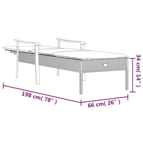 Sun Lounger with Cushion Grey Poly Rattan Wicker Outdoor Patio Furniture - Image 10