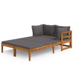 Sun Loungers with Dark Grey Cushions 2pcs Acacia Wood Outdoor Patio Lounge Furniture
