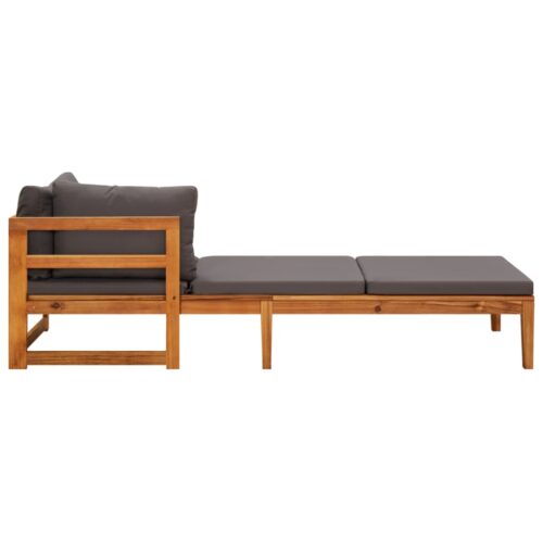 Sun Loungers with Dark Grey Cushions 2pcs Acacia Wood Outdoor Patio Lounge Furniture - Image 4
