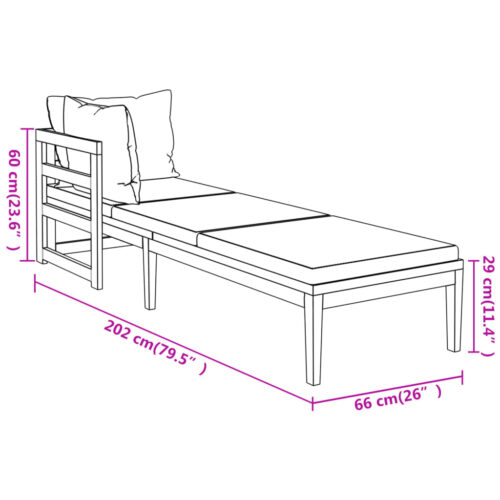 Sun Loungers with Dark Grey Cushions 2pcs Acacia Wood Outdoor Patio Lounge Furniture - Image 7