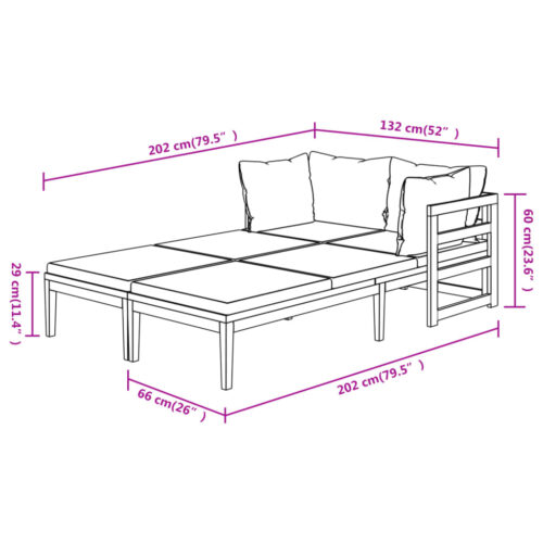 Sun Loungers with Dark Grey Cushions 2pcs Acacia Wood Outdoor Patio Lounge Furniture - Image 8