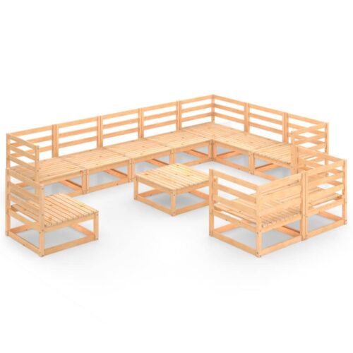 11-Piece Garden Lounge Set Pine Wood Outdoor Patio Furniture