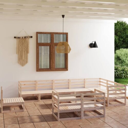 11-Piece Garden Lounge Set Pine Wood Outdoor Patio Furniture - Image 2