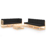 7-Piece Garden Lounge Set with Cushions Pine Wood Outdoor Patio Furniture