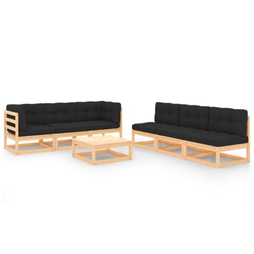 7-Piece Garden Lounge Set with Cushions Pine Wood Outdoor Patio Furniture