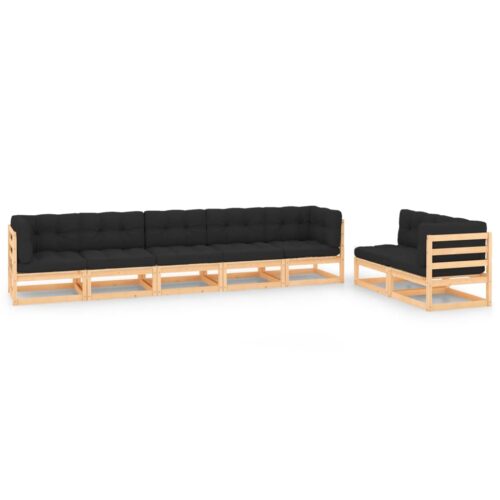 7-Piece Garden Lounge Set with Cushions Pine Wood Outdoor Patio Furniture