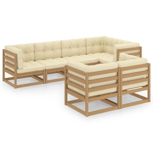 7-Piece Garden Lounge Set with Cushions Pine Wood Outdoor Patio Furniture