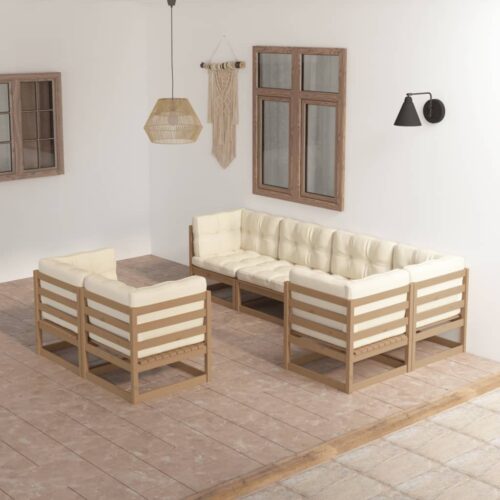 7-Piece Garden Lounge Set with Cushions Pine Wood Outdoor Patio Furniture - Image 2