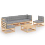 7-Piece Garden Lounge Set with Cushions Pine Wood Outdoor Patio Furniture