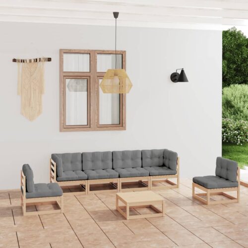 7-Piece Garden Lounge Set with Cushions Pine Wood Outdoor Patio Furniture - Image 2