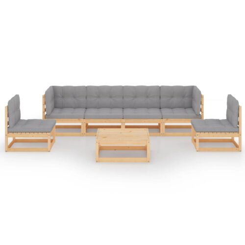 7-Piece Garden Lounge Set with Cushions Pine Wood Outdoor Patio Furniture - Image 3
