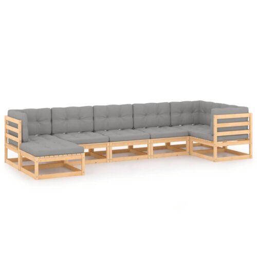 7-Piece Garden Lounge Set with Cushions Pine Wood Outdoor Patio Furniture