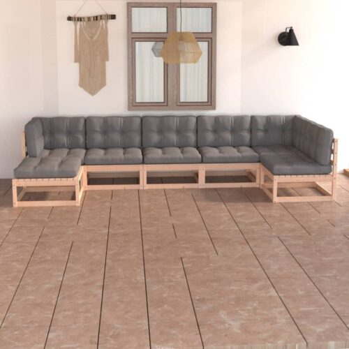 7-Piece Garden Lounge Set with Cushions Pine Wood Outdoor Patio Furniture - Image 2