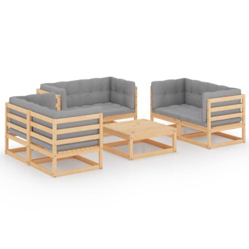 7-Piece Garden Lounge Set with Cushions Pine Wood Outdoor Patio Furniture
