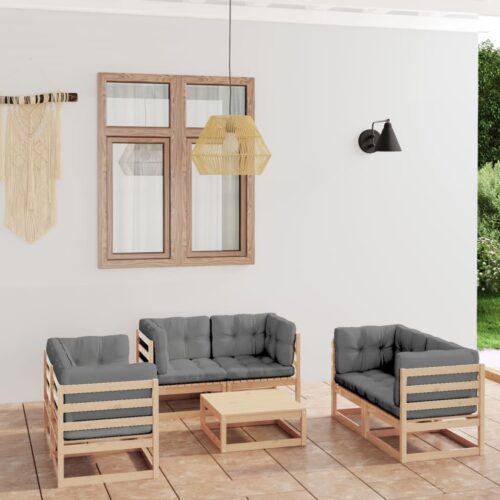 7-Piece Garden Lounge Set with Cushions Pine Wood Outdoor Patio Furniture - Image 2