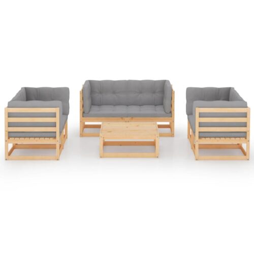 7-Piece Garden Lounge Set with Cushions Pine Wood Outdoor Patio Furniture - Image 3