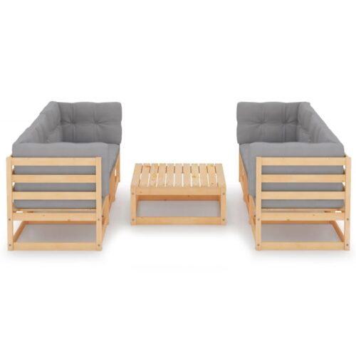 7-Piece Garden Lounge Set with Cushions Pine Wood Outdoor Patio Furniture - Image 2