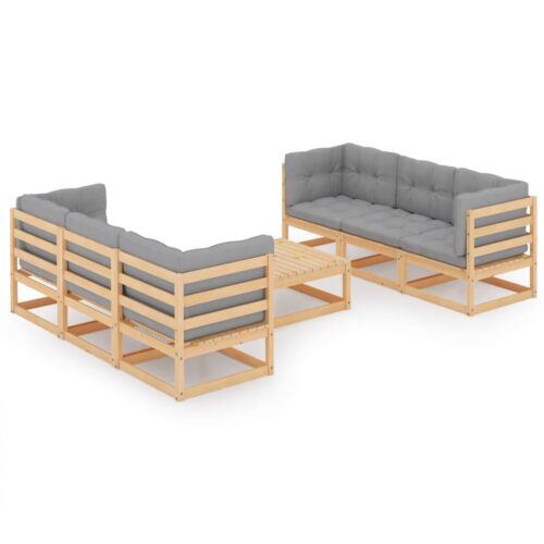 7-Piece Garden Lounge Set with Cushions Pine Wood Outdoor Patio Furniture