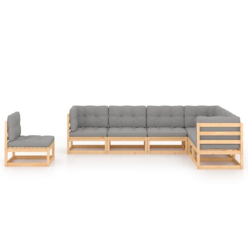 7-Piece Garden Lounge Set with Cushions Pine Wood Outdoor Patio Furniture - Image 2