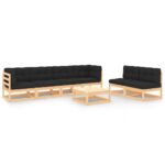 7-Piece Garden Lounge Set with Cushions Pine Wood Outdoor Patio Furniture