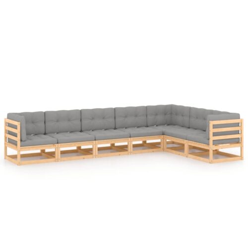 7-Piece Garden Lounge Set with Cushions Pine Wood Outdoor Patio Furniture