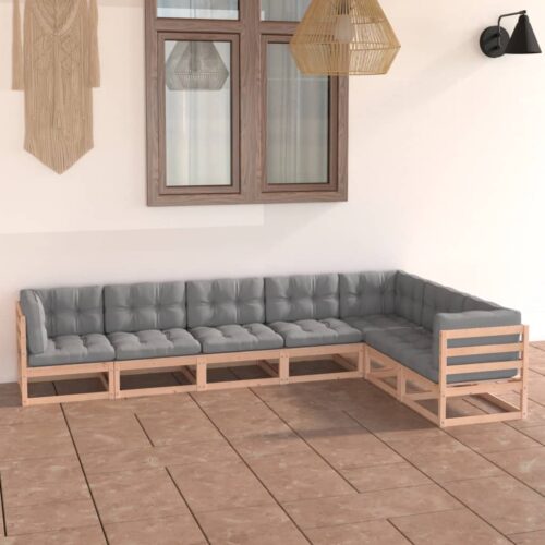 7-Piece Garden Lounge Set with Cushions Pine Wood Outdoor Patio Furniture - Image 2