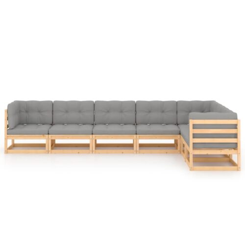 7-Piece Garden Lounge Set with Cushions Pine Wood Outdoor Patio Furniture - Image 3