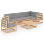 7-Piece Garden Lounge Set with Cushions Pine Wood Outdoor Patio Furniture