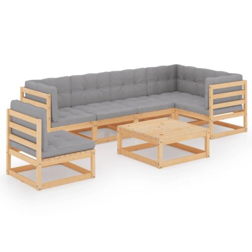 7-Piece Garden Lounge Set with Cushions Pine Wood Outdoor Patio Furniture
