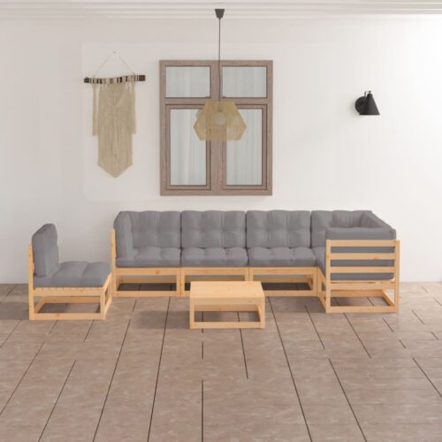 7-Piece Garden Lounge Set with Cushions Pine Wood Outdoor Patio Furniture - Image 2