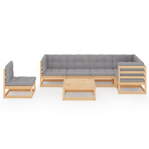7-Piece Garden Lounge Set with Cushions Pine Wood Outdoor Patio Furniture - Image 3