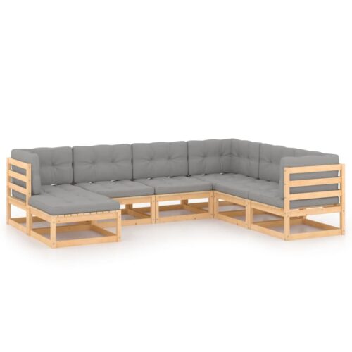 7-Piece Garden Lounge Set with Cushions Pine Wood Outdoor Patio Furniture