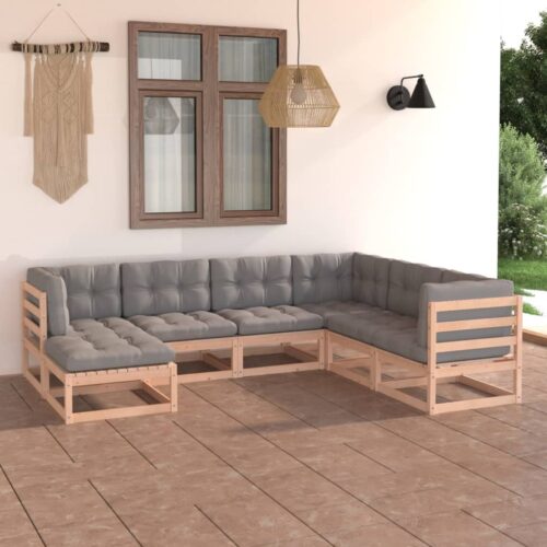 7-Piece Garden Lounge Set with Cushions Pine Wood Outdoor Patio Furniture - Image 2