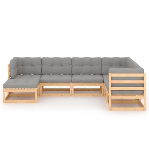 7-Piece Garden Lounge Set with Cushions Pine Wood Outdoor Patio Furniture - Image 3