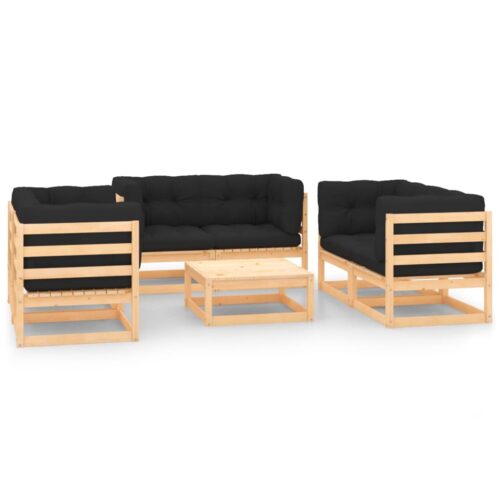 7-Piece Garden Lounge Set with Cushions Pine Wood Outdoor Patio Furniture