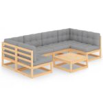 7-Piece Garden Lounge Set with Cushions Pine Wood Outdoor Patio Furniture