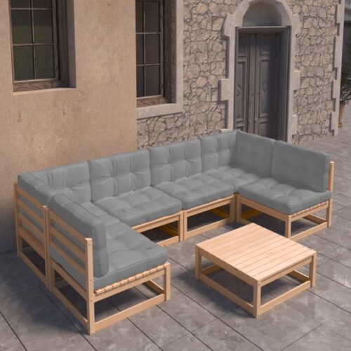 7-Piece Garden Lounge Set with Cushions Pine Wood Outdoor Patio Furniture - Image 2
