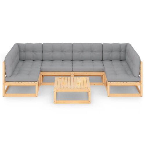 7-Piece Garden Lounge Set with Cushions Pine Wood Outdoor Patio Furniture - Image 3