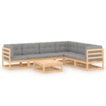 7-Piece Garden Lounge Set with Cushions Pine Wood Outdoor Patio Furniture