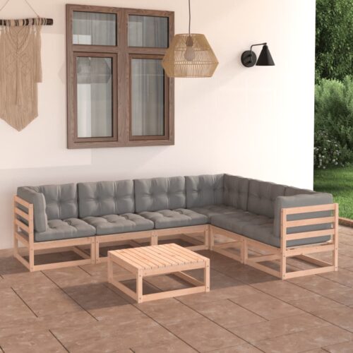 7-Piece Garden Lounge Set with Cushions Pine Wood Outdoor Patio Furniture - Image 2