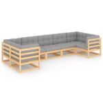 7-Piece Garden Lounge Set with Cushions Pine Wood Outdoor Patio Furniture
