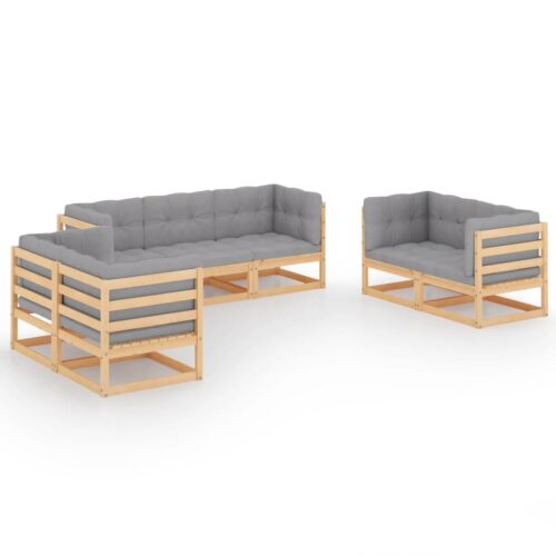 7-Piece Garden Lounge Set with Cushions Pine Wood Outdoor Patio Furniture