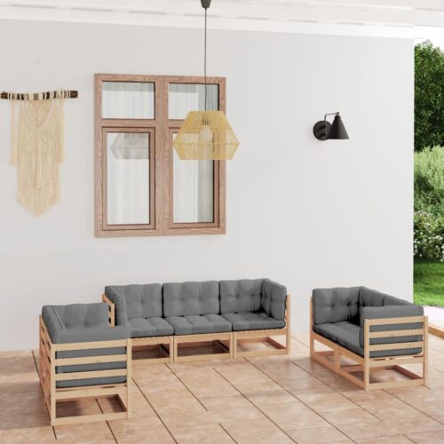 7-Piece Garden Lounge Set with Cushions Pine Wood Outdoor Patio Furniture - Image 2