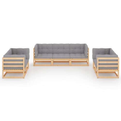 7-Piece Garden Lounge Set with Cushions Pine Wood Outdoor Patio Furniture - Image 3