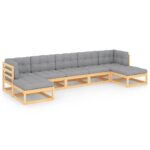 7-Piece Garden Lounge Set with Cushions Pine Wood Outdoor Patio Furniture