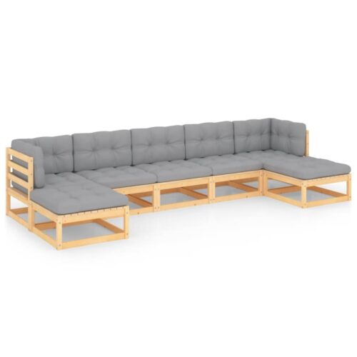 7-Piece Garden Lounge Set with Cushions Pine Wood Outdoor Patio Furniture
